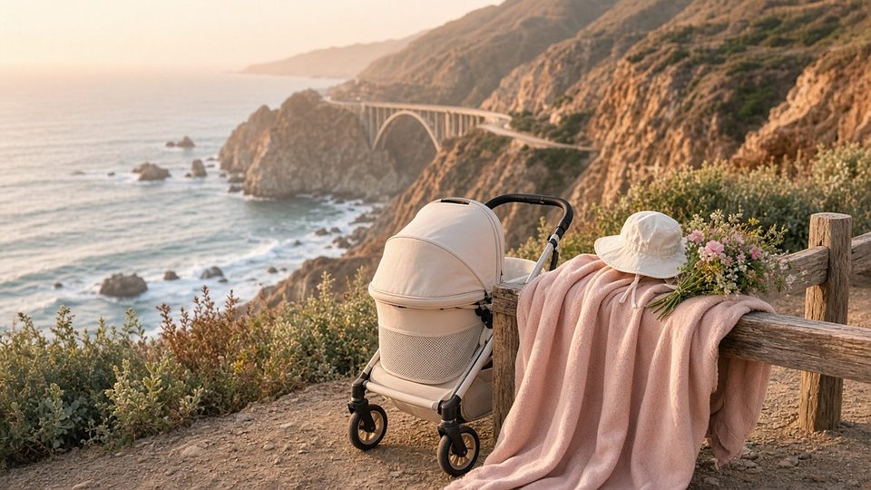 A stroller at a Big Sur clifftop pull-out above the Pacific Coast Highway bridge